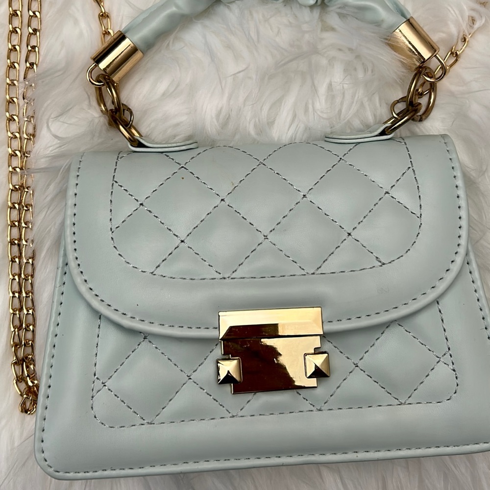 small mint green bag.